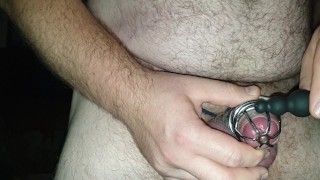 Cumming hard while locked in chastity cage for Mistress Eve Belle Adams
