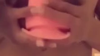 Ebony Teen Giving Sloppy Blowjob On Dildo
