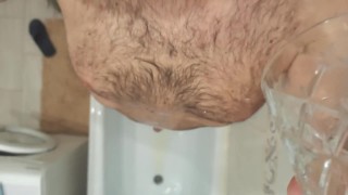Warm pee on my hairy chubby body