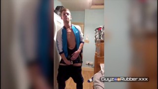 Distant Rubber Solo sees chav undress to reveal his tight rubber gear. Wanking, fleshlight & cum etc