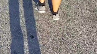 The neighbor likes following my wife
