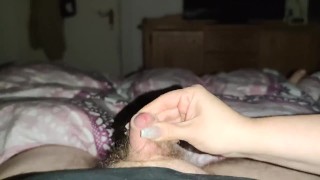 Handjob with long red nails