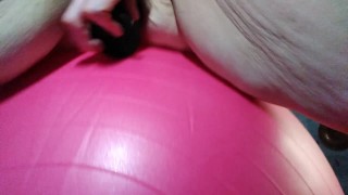 Pink Moonlust Teases You On Exercise Ball With Black ANAL PROBE Insertion into Cute PAWG Anal Anus