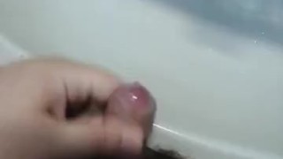 Chubby boy cum in bathroom 