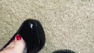Taking of my heels to see cute red toes