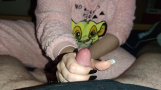 Ruined Cumshot with long black nails