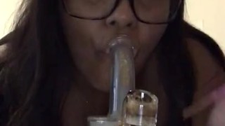 Jessica taking a Dab naked