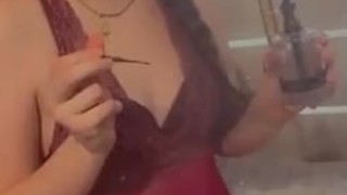 Sexy teen brunette takes 420 dabs 