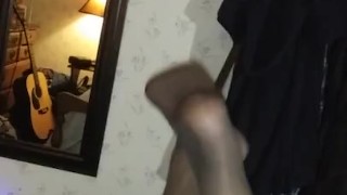 The Pose Foot Tease Pantyhose Sissy cuck wife