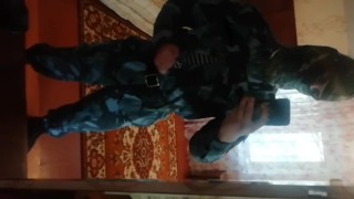 Russian sports military straight guy jerking off big cock