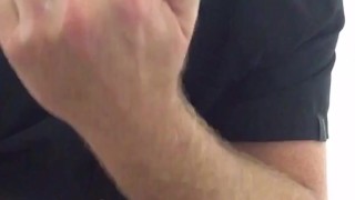 Straight Married guy spreads his Virgin Ass @ work to finger himself, Jerk off/cum in hand to taste