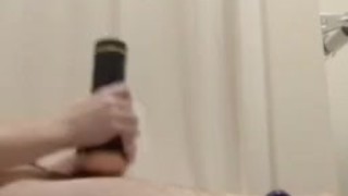 Twink uses fleshlight in bathroom