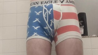Twink pisses patriotic undies