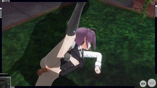 3D HENTAI Konno Yuuki gets fucked in the yard and takes a creampie