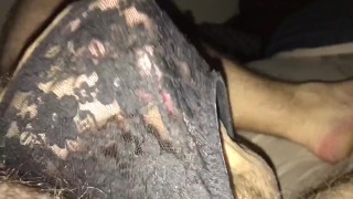 Daddy Jerks His Cock and Cums While Wearing his Step-Daughters Panties