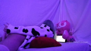 Redhead teen masturbating watching lesbian Hentai with vibrator when parents are at home orgams