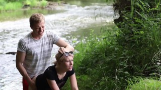 A slut Girl in Beautiful Nature has her Mouth Full of Sperm and is Happy / free