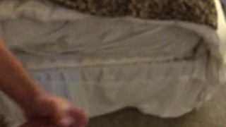 Hot white boy jerks off his big white dick with cum shot