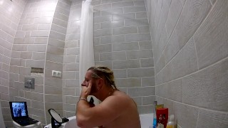Bearded & long haired Viking stepdaddy in shower (or my real shave & wash routine).
