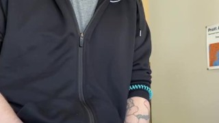 Jerking off at work AT THE COUNTER!! with risky cumshot