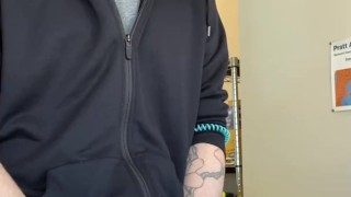 Jerking off at work AT THE COUNTER!! with risky cumshot