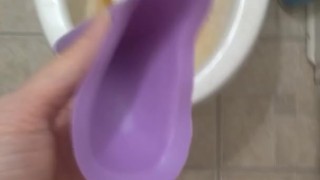 Nasty Dirty Toilet! Pissing HAIRY Pee Fetish Slut Uses Knock Off Go Girl Female Urinal First Time!