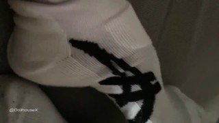 Little Asics White Socks Small Feet Toe Wiggling Preview