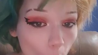 19 year old e-girl sucking a dildo with deepthroat