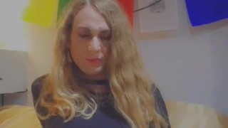 Sissy Girl Jerks Huge Trans Shecock!
