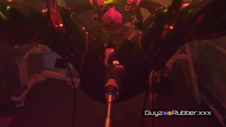 Spirits in the Playroom sees a rubber guy in solo action with a fucking and sucking machines