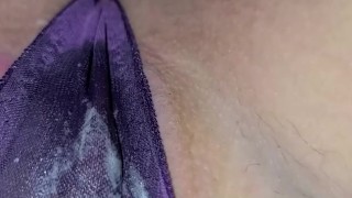 Creamy pussy in purple thong