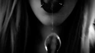 Hot girlfriend strips out of your shirt, sucks and fucks glass dildo black and white
