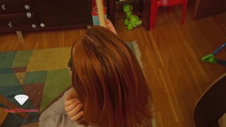 Wife combs sperm into her hair after fucking and tittyjob.