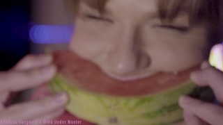 Eating in ASMR with sexy teen Rebecca Vanguard