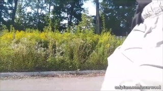Hard dick out of shorts on the street
