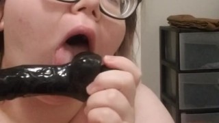 Sloppy dildo blowjob