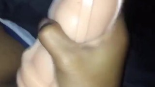 Stroking my BBC til the cum erupts from my big black cock 
