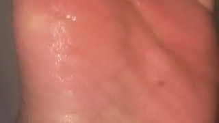 Size 12 male feet, while in the shower.