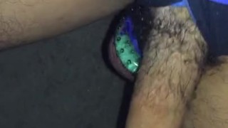 Massaging stretched balls and huge uncut foreskin dick 