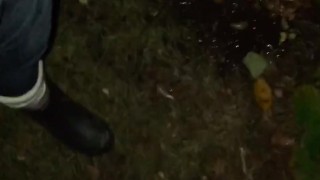 Wife & I pee together outside near our campsite. She uses her GoGirl / Shewee to pee while standing 