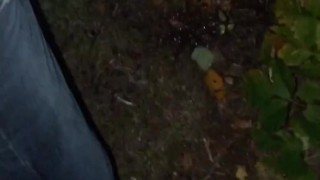 Wife & I pee together outside near our campsite. She uses her GoGirl / Shewee to pee while standing 