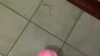 my uncut cock cumming in public bathroom