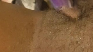 Creamy dildo play while people are home