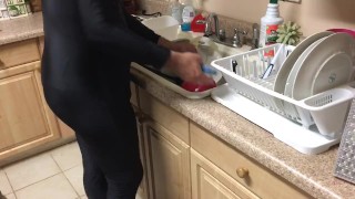 Doing dishes and wetting myself with my spandex