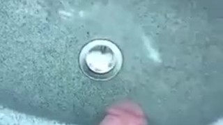 Big dick jerking off in airplane bathroom