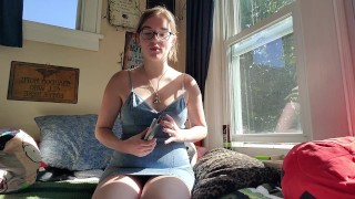 Little slut reads tarot then cums on her toy