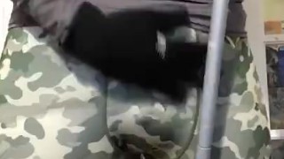 Humping and spanking on camouflage spandex leggings