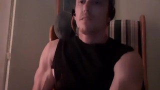 muscular guy's eyes roll back when he cums