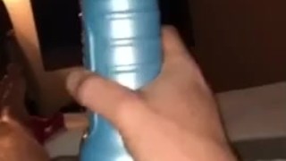 Brock fucks Brent Corrigan Fleshjack and blows load all over his cock