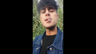 Smoking cigarette , moaning , cumshot public
